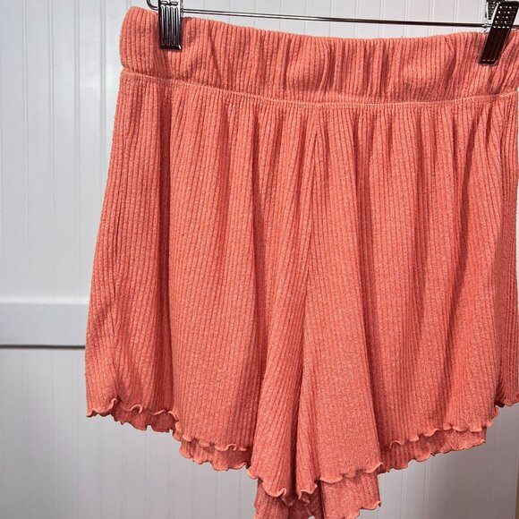 Roxy Coral Orange Ribbed Knit Tulip Hem High Waist Pull-On Lounge Shorts XS - Picture 1 of 8